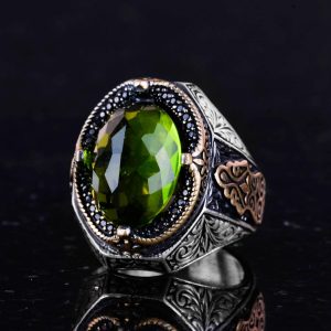 Peridot Taşlı Yüzük, 925 Ayar Gümüş Yüzük, Şık El Yapımı Gümüş Erkek Yüzüğü - Görsel 5