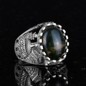 Doğal Saman Agat Taş Yüzük, 925 Ayar Saf Gümüş Erkek Yüzük, El Yapımı Şıklık - Görsel 4