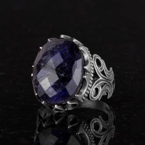 925 Ayar Gümüş Erkek Yüzük - Farklı Yaratılmış Taş Seçenekleri ile (Siyah Safir Yaratılmış Taş) - Görsel 5