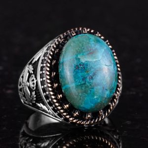 Gerçek Doğal Taş Yüzük - El Yapımı Kartal Yüzüğü - 925 Ayar Gümüş Yüzük (Azurit) - Görsel 4