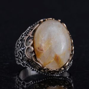 Gerçek Doğal Taş El Yapımı Yüzük - 925 Ayar Gümüş El Yapımı Yüzük - Şık Özel Yüzük (Altın Rutile Kuvars) - Görsel 5