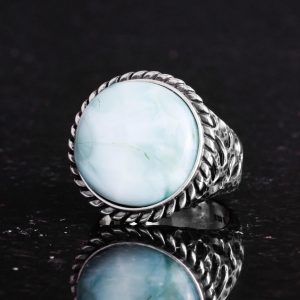 Gerçek Doğal Taş Yüzük - 925 Ayar Katı Gümüş Erkek Yüzüğü Larimar ile - Görsel 4