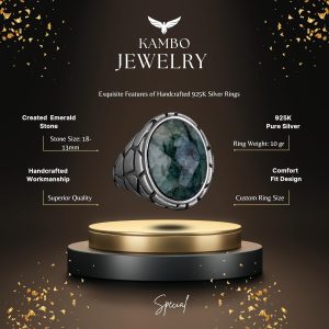 Erkekler için Lüks 925 Ayar Gümüş Yapay Taş Yüzükler - Çeşitli Koleksiyon (Zümrüt Yapay Taş) - Görsel 6