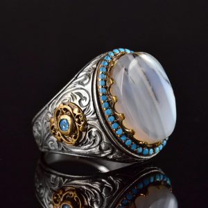 Doğal Yemen Akik Taşı Yüzük, El Yapımı 925 Ayar Gümüş Sultan Erkek Yüzüğü - Görsel 4