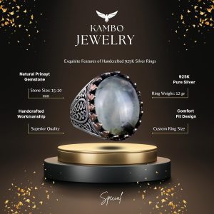 925 Ayar Katı Gümüş Erkek Yüzük Doğal Taşlarla - El Yapımı Şıklık (Prehnite Jade Taşı) - Görsel 6