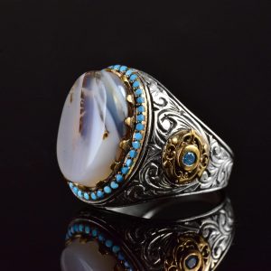 Doğal Yemen Akik Taşı Yüzük, El Yapımı 925 Ayar Gümüş Sultan Erkek Yüzüğü - Görsel 6