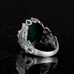 925 Ayar Saf Gümüş Erkek Yüzük - Doğal Taş Seçenekleri ile El Yapımı Tasarım (Malakit) - Görsel 7