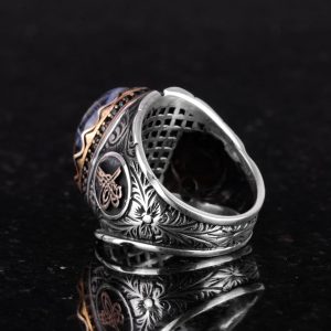 Doğal Pietersite Taş Yüzük, 925 Ayar Gümüş Yüzük, Osmanlı Tuğra Gümüş Yüzük, Farklı Yüzük - Görsel 6