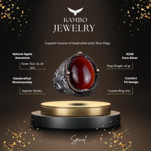 925 Ayar Gümüş El Yapımı Erkek Yüzük - Çeşitli Doğal Taşlarla Mevcut (Kırmızı Akik) - Görsel 7