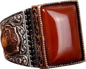 925 Ayar Gümüş Yüzük, Yapay Agat Taşı Yüzük, Tuğra Yüzüğü