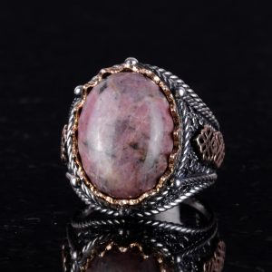 Erkekler için El Yapımı Gerçek Doğal Rhodonit Taş Yüzük, 925 Ayar Saf Gümüş Yüzük, Erkek Yüzüğü - Görsel 5