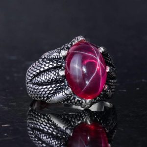 Gerçek Doğal Yıldız Yakutu Taşlı El Yapımı Gümüş Pençe Yüzük – Aslan İçin Güç ve Cesaret - Görsel 5