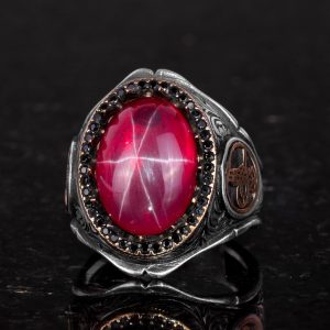 925 Ayar Katı Gümüş Erkek Yüzüğü Doğal Taşlarla - El Yapımı Şıklık (Yıldız Yakutu Taşı) - Görsel 4