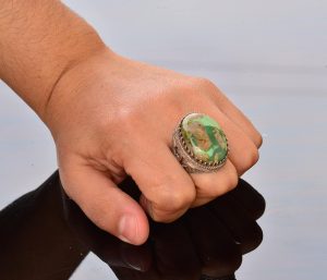 Gerçek Doğal Arizona Turkuaz Taş Yüzük, Osmanlı Mührü Yüzüğü, 925 Ayar Gümüş Yüzük (Stil-1) - Görsel 7