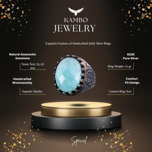925 Ayar Katı Gümüş Erkek Yüzük Doğal Taşlarla - El Yapımı Şıklık (Amazonit Taşı) - Görsel 6