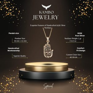 925 Ayar Gümüş Hamsa Kolye Ucu - El Yapımı Kolye - Görsel 2