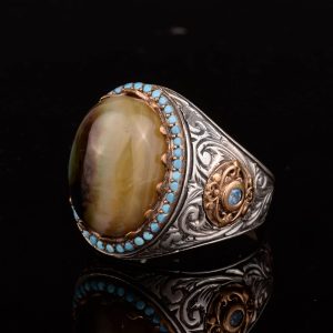 Gerçek Doğal Akik Taşı Erkek Yüzük, Sultan Yüzük, 925 Ayar Gümüş Yüzük - Görsel 6