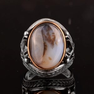 Gerçek Doğal Taş Erkek Yüzük, Kılıç Yüzüğü, 925 Ayar Gümüş Erkek Yüzük (Yemeni Akik) - Görsel 3