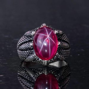 Gerçek Doğal Yıldız Yakutu Taşlı El Yapımı Gümüş Pençe Yüzük – Aslan İçin Güç ve Cesaret - Görsel 4