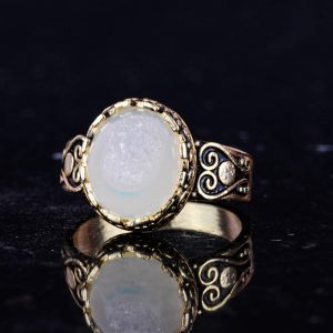 925 Ayar Gümüş Yüzük, Gerçek Doğal Druzy Kuvars Taşı ile Kaplama, El Yapımı Kadın Yüzük (Beyaz) - Görsel 6