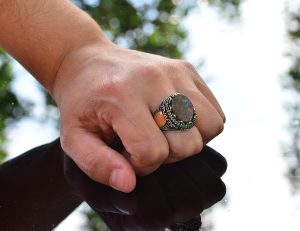 Gerçek Doğal Arizona Turkuaz Taş Yüzük, Minimalist Yüzük, 925 Ayar Gümüş Erkek Yüzük (Model-10) - Görsel 7