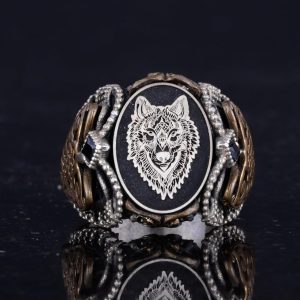 Sterling Gümüş Desenli Yüzük, Amblem - Zarif Kültürel Tasarım (Kurt Başı) - Görsel 4