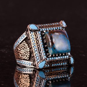 Gerçek Doğal Azurit Taşlı Yüzük - 925 Ayar Gümüş Erkek Takısı - El Yapımı Yüzük - Görsel 5