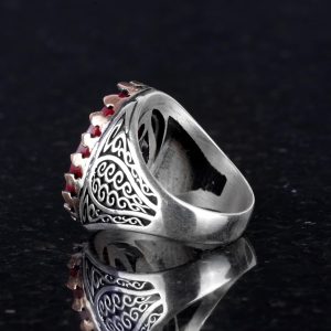 925 Ayar Katı Gümüş Erkek Yüzük Doğal Taşlarla - El Yapımı Şıklık (Fasetli Yakut Taş) - Görsel 5