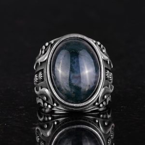 925 Ayar Katı Gümüş Erkek Yüzük, Süslemeli Agat Taşlı Yüzük - El Yapımı Zarafet - Görsel 4