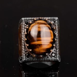 Gerçek Doğal Kaplan Göz Taşı Yüzük, 925 Ayar Gümüş Yüzük - Görsel 5
