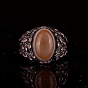 925 Ayar Gümüş Yemen Agete Erkek Yüzük, Doğal Yemen Agete Taşı, 925 Ayar Gümüş Erkek Yüzük - Görsel 3