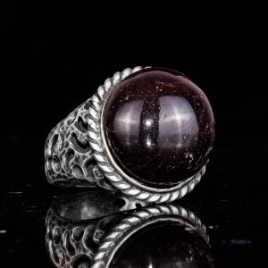 925 Ayar Gümüş Erkek Yüzük Doğal Yıldız Garnet Taşı - Nadir İşlenmemiş Garnet Kaboşon - Görsel 5