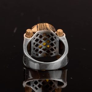 Erkekler için 925 Ayar Gümüş El Yapımı Yüzük, Doğal Olmayan Sitrin Taşı Yüzük - Görsel 7