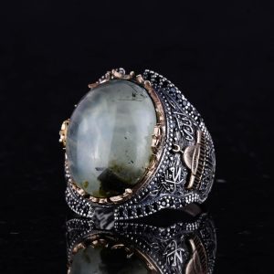 925 Ayar Katı Gümüş Erkek Yüzük, Cami Prehnit Taşlı Yüzük, El Yapımı Şıklık - Görsel 4