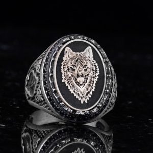 Sterling Gümüş Unisex Yüzük - Beyaz Kurt Tasarımı - Güç ve Sadakat Sembolü - El Yapımı Vintage Yüzük - Görsel 6