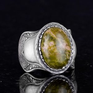 Doğal Taş Yüzük, 925 Ayar Sterling Gümüş Yüzük, Unakite - Görsel 6