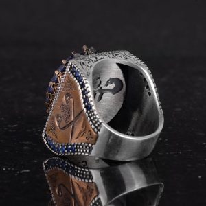 Gerçek Doğal Taş Yüzük - 925 Ayar Gümüş İslami Yüzük - El Yapımı Hat Yüzük - Görsel 7