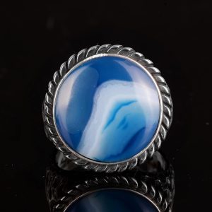 Gerçek Doğal Mavi Akik Taşı Yüzük, 925 Ayar Gümüş Yüzük, Gerçek Taş Yüzük - Görsel 3