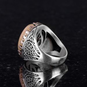 925K Katı Gümüş Erkek Yüzüğü Doğal Taşlarla - El Yapımı Zarafet (Sarı Akik Taşı) - Görsel 5