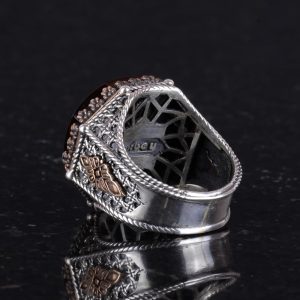 Gerçek Doğal Taş Yüzük - Sekizgen Tasarım - El Yapımı 925 Ayar Gümüş Takı (Kaplan Göz) - Görsel 7