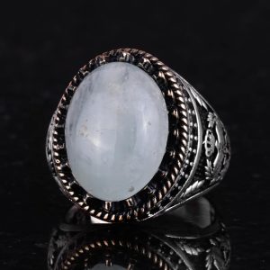 Gerçek Doğal Taş Yüzük - El Yapımı Şahin Yüzük - 925 Ayar Gümüş Yüzük (Aquamarine) - Görsel 6