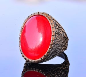 El Yapımı Yüzük, Yapay Mercan Taşı, Sterlin Gümüş Erkek Büyük Yüzük - Tutku ve Koruma Sembolü - Görsel 5