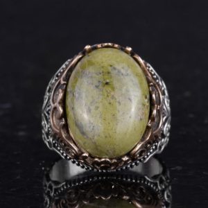 Gerçek Doğal Taş El Yapımı Yüzük - 925 Ayar Gümüş El Yapımı Yüzük - Şık Eşsiz Yüzük (Unakit) - Görsel 4