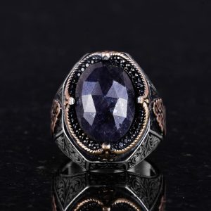Doğal Mavi Safir Taşlı Yüzük - Şık 925K Sert Gümüş Erkek Yüzüğü - Sadakat ve Bilgelik Tasarımı - Görsel 4