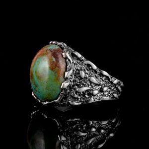 Gerçek Doğal Arizona Turkuaz Taş Yüzük, Erkekler İçin Hediye, 925 Ayar Gümüş Yüzük, Minimalist Yüzük (Stil-19) - Görsel 5