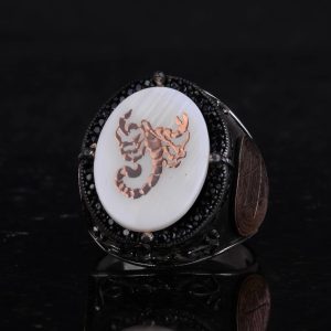 El yapımı Desenli Yüzük - 925 Ayar Gümüş Erkek Yüzüğü - Davut Yıldızı Takısı (Akrep) - Görsel 6