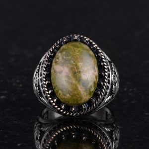 Gerçek Doğal Taş Yüzük - El Yapımı Kartal Yüzüğü - 925 Ayar Gümüş Yüzük (Unakite) - Görsel 4