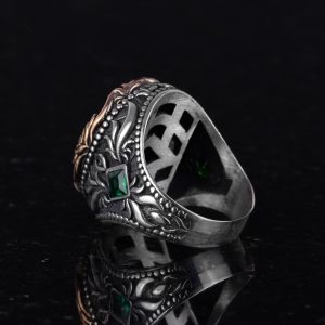 925 Ayar Gümüş Erkek Yüzük, Gerçek Doğal Zümrüt Taşlı Yüzük Erkekler İçin - Görsel 6