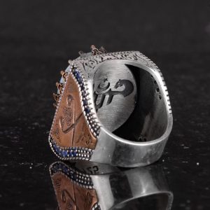 Gerçek Doğal Taş Yüzük - 925 Ayar Gümüş İslami Yüzük - El Yapımı Hat Yüzük - Görsel 7