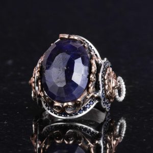 Doğal Mavi Safir Taşlı Yüzük, Aslan Gümüş Yüzük - Şık 925K Katı Sterlin Gümüş Erkek Yüzüğü - Sadakat ve Bilgelik Tasarımı - Görsel 5